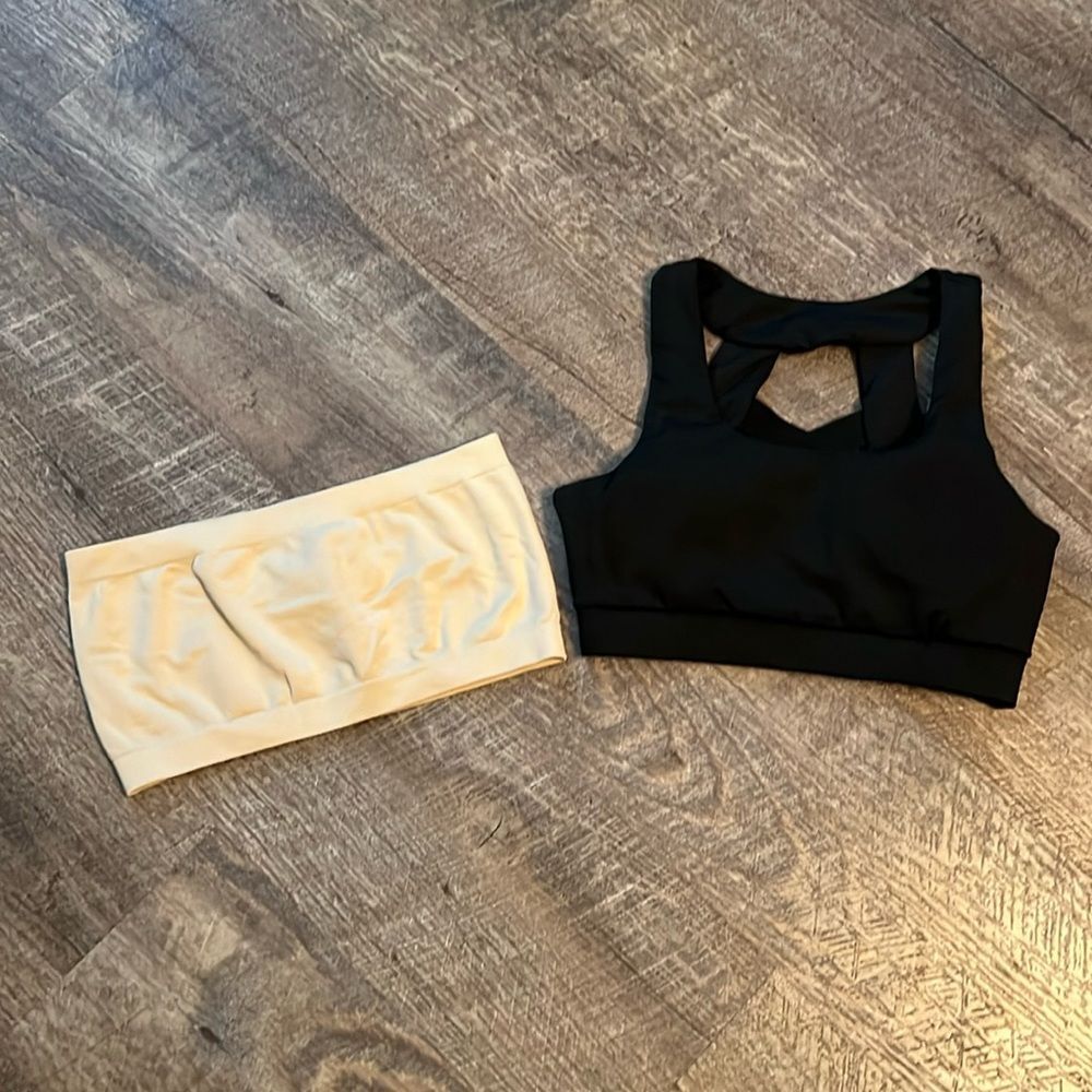 Girls Size 8 Sports Bra Lot SHEIN Black Racerback & Nude Bandeau 2 Pc